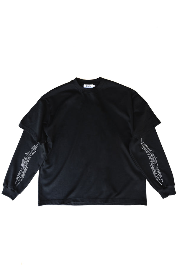 TATTED DOUBLE SHIRT: BLACK